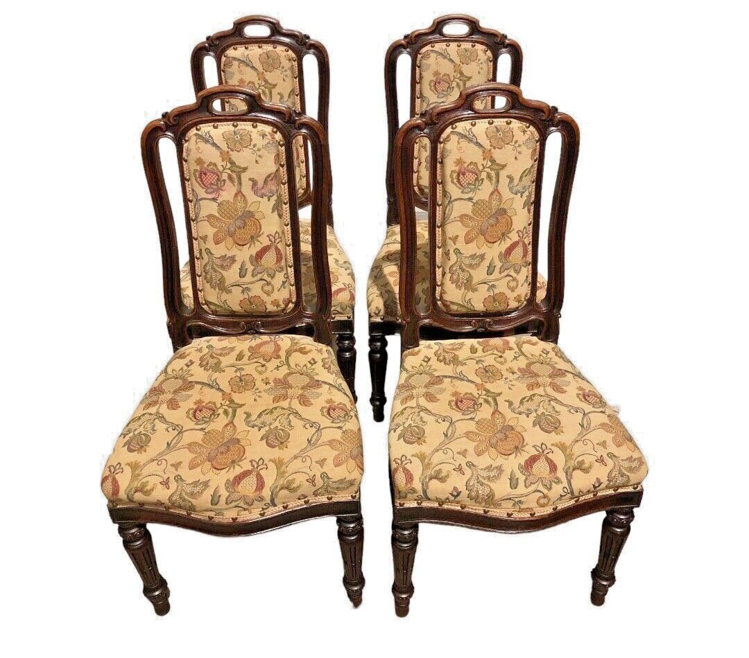 Handsome Set Of Four Antique Carved Oak Dining Chairs
