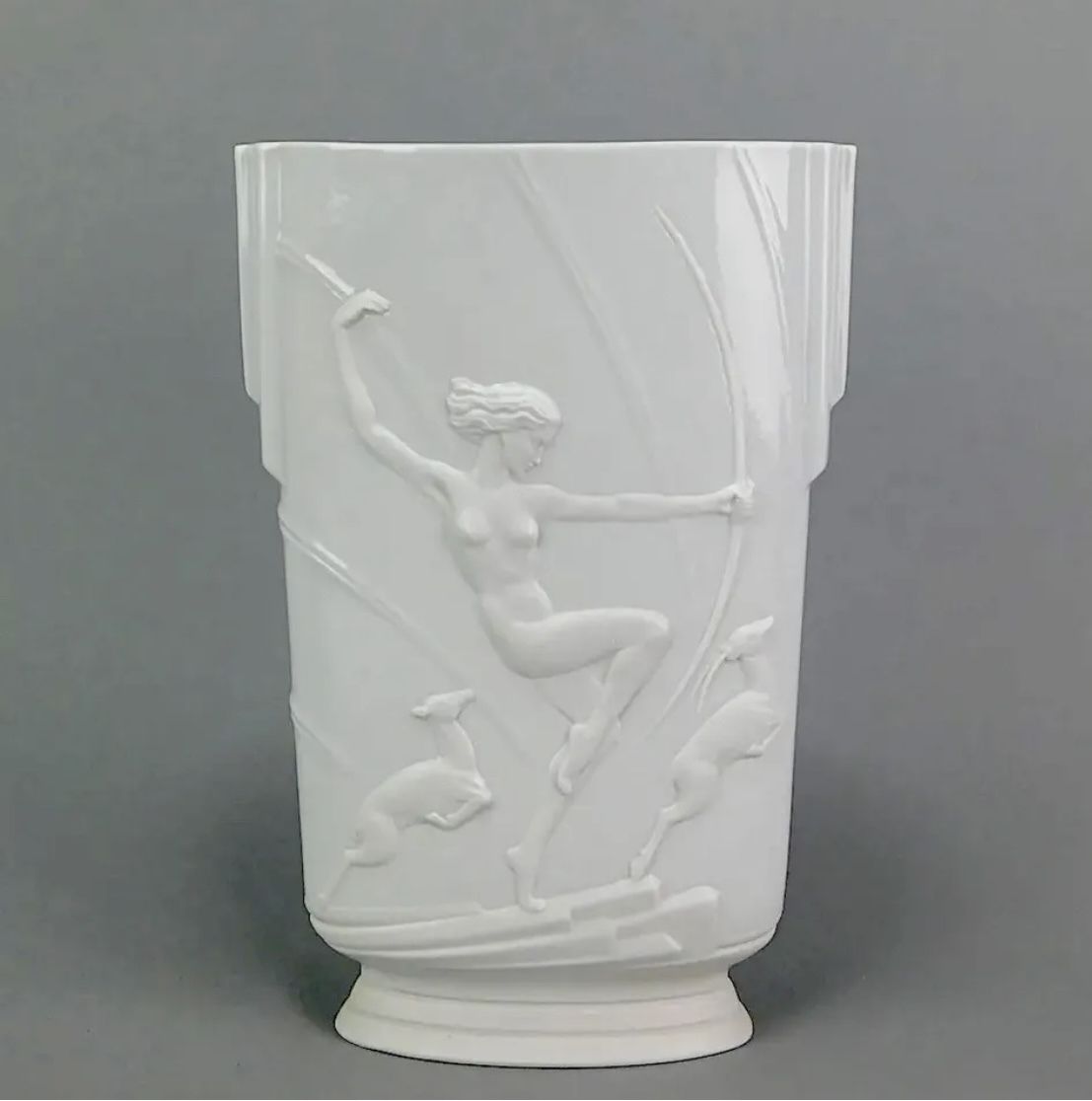 Very Rare Franz Bouraine Statue Vase, Art Deco, Japan photo for sale