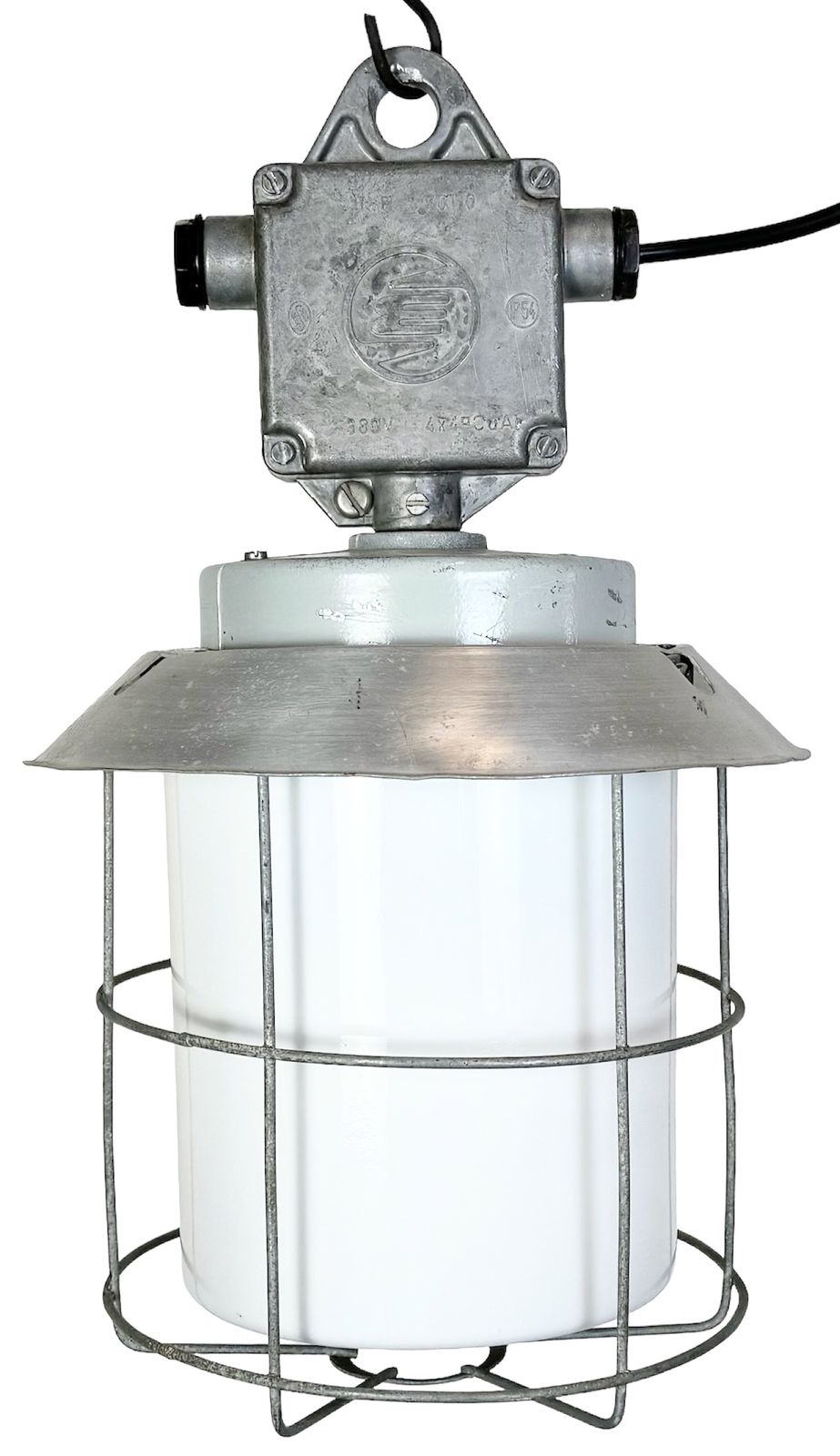 Industrial Aluminium Cage Light With Milk Glass From Elektrosvit, 1970s, 30x