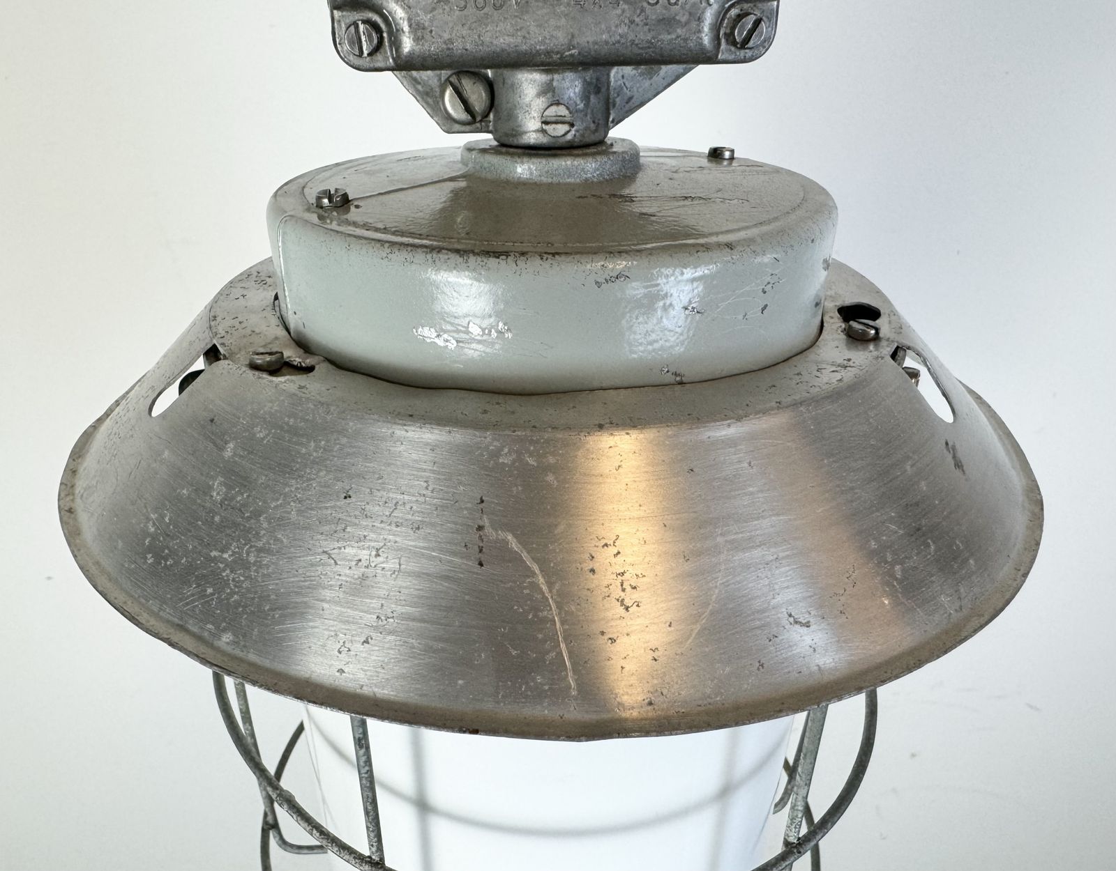 photo vintage Industrial Aluminium Cage Light With Milk Glass From Elektrosvit, 1970s, 30x