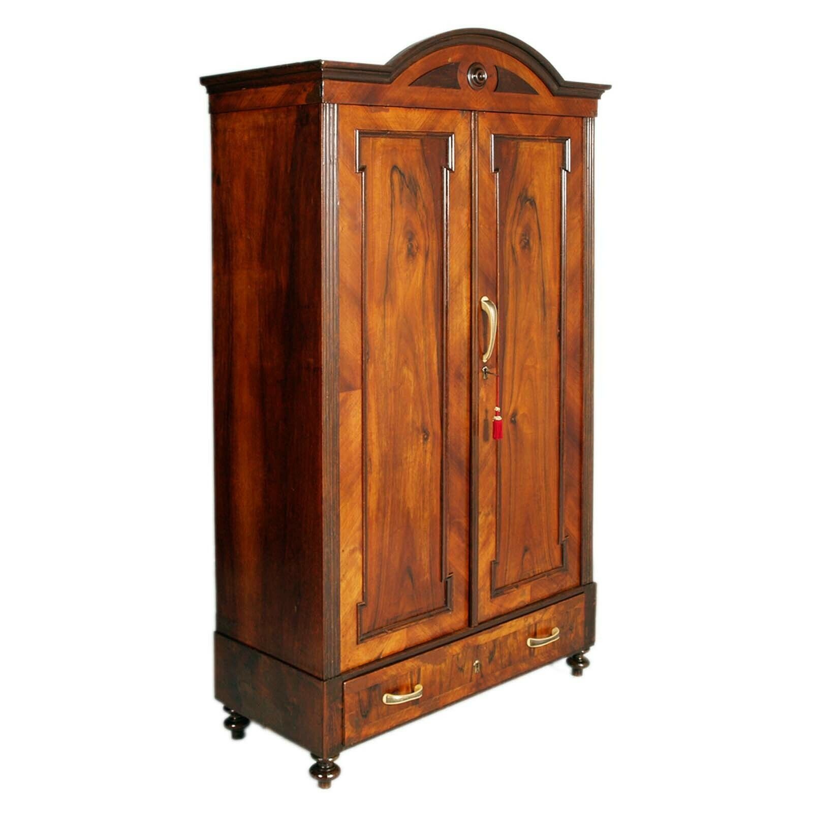 19th Century Austrian Biedermeier Wardrobe In Walnut And Walnut Veneer Wax Polished