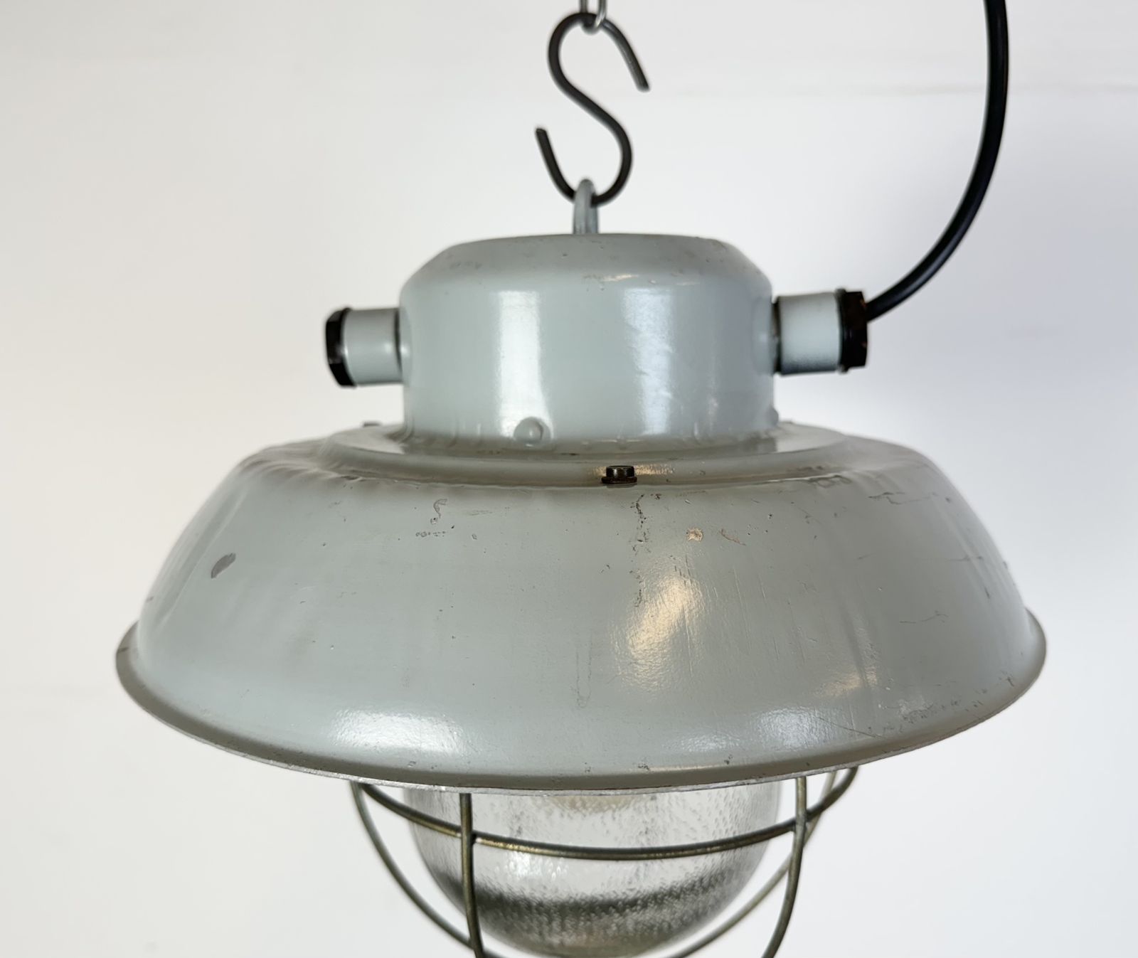 Grey Industrial Aluminium Cage Pendant Lamp With Frosted Glass, 1970s photo Lighting