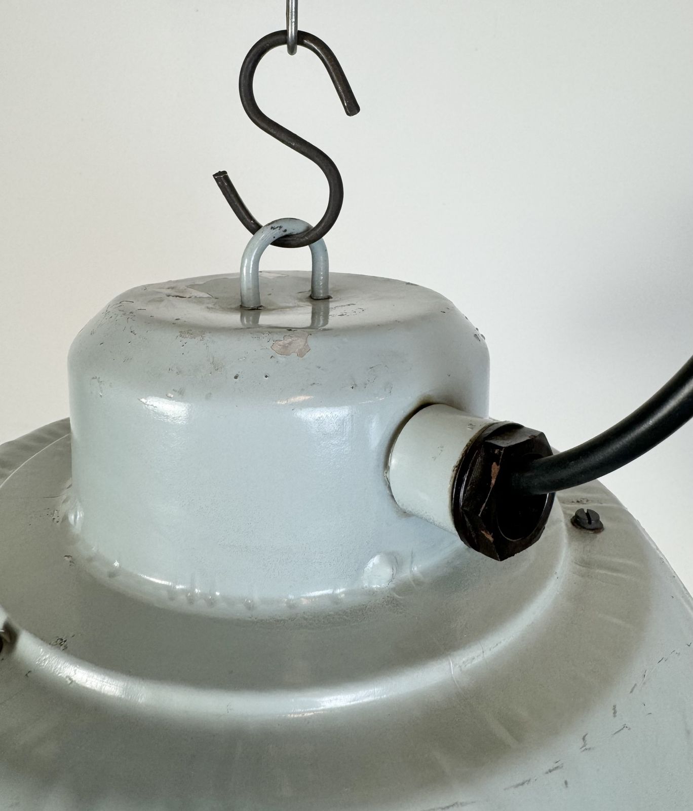 Grey Industrial Aluminium Cage Pendant Lamp With Frosted Glass, 1970s photo vinterior