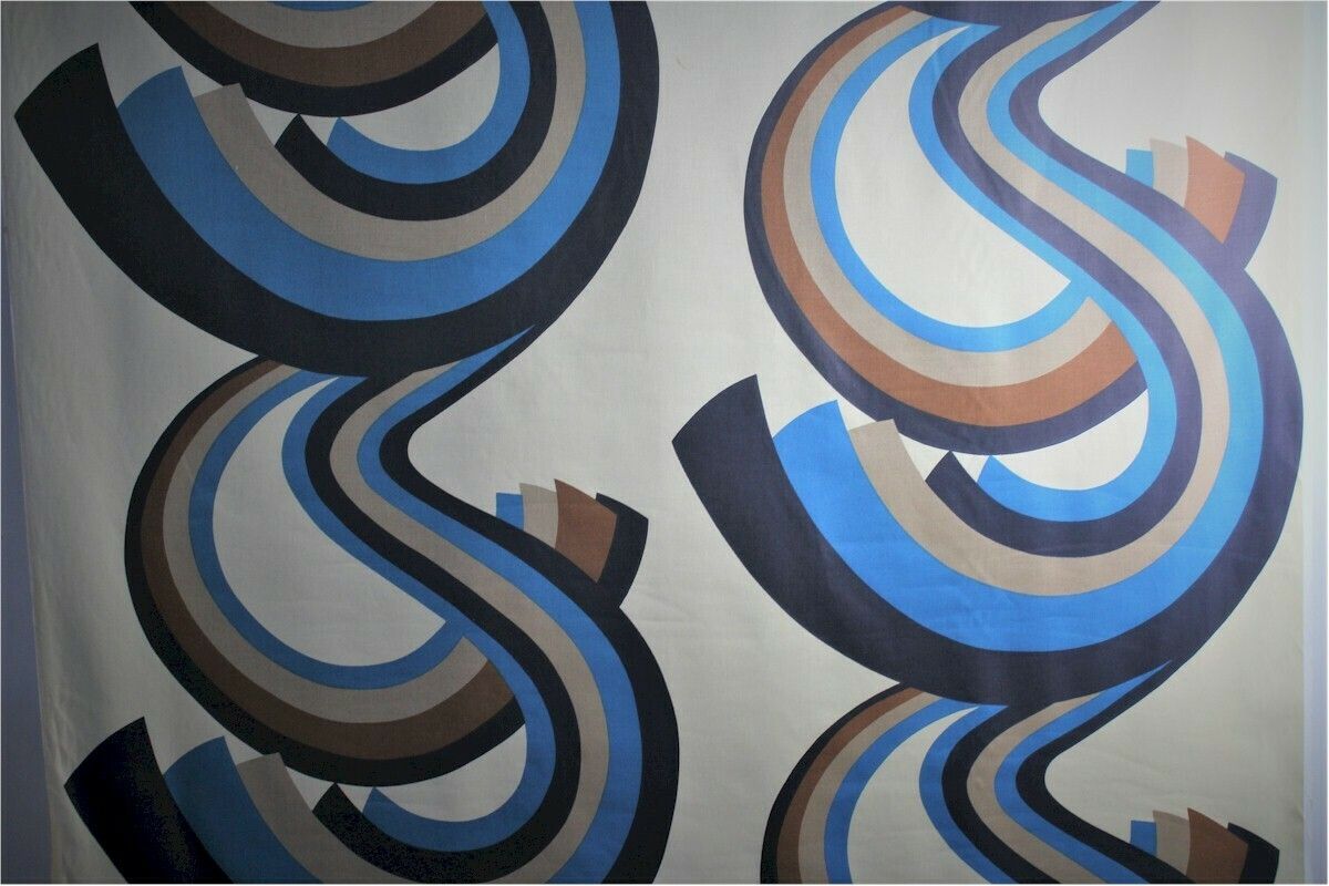 A Roll Of 1970,S Fabric Swirling Blue And Brown Geometric Pattern photo furniture