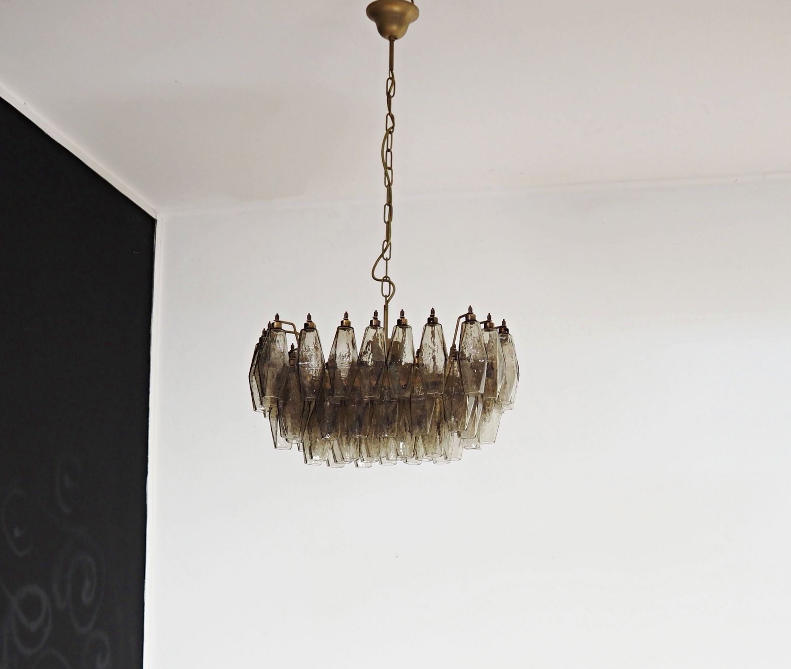 Elegant Murano Poliedri Chandelier   Carlo Scarpa   Smoked Glasses photo furniture
