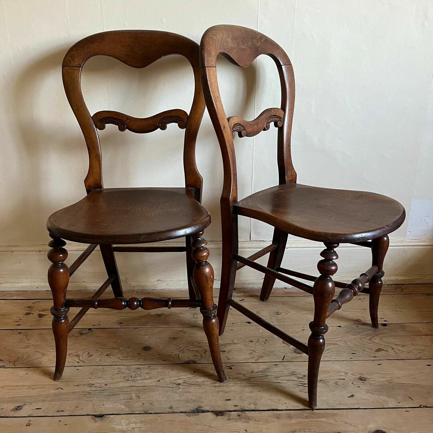 A Pair Of Birch Antique Chairs With Balloon Back photo buy