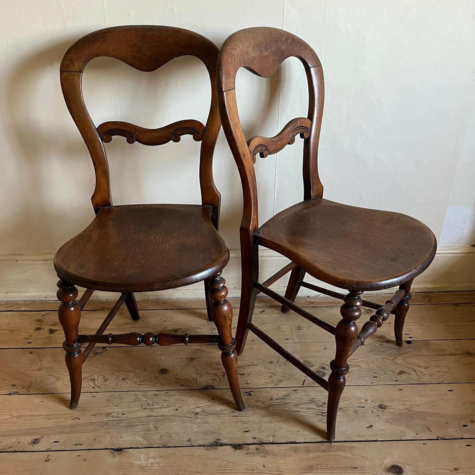 A Pair Of Birch Antique Chairs With Balloon Back photo vintage