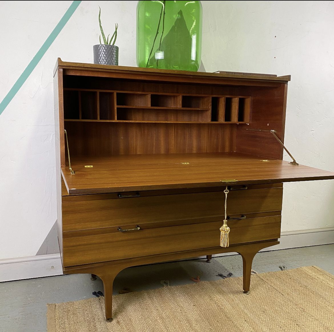 Mid Century Meredew Furniture Bureau Bookcase Teak Desk