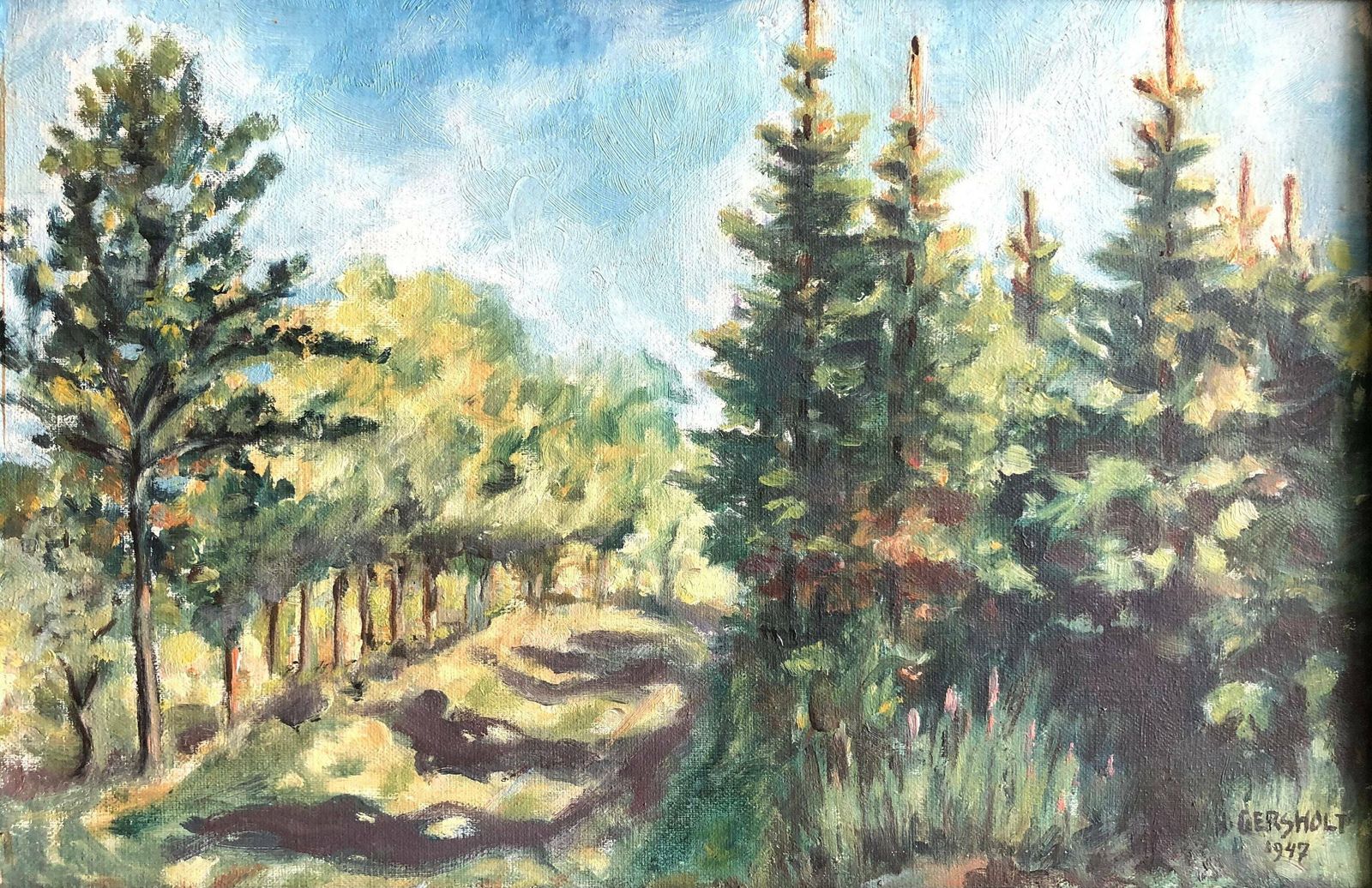 H. Gersholt Original Oil On Canvas Danish Painting From 1947 Of Forest With A Variety Of Trees photo Art
