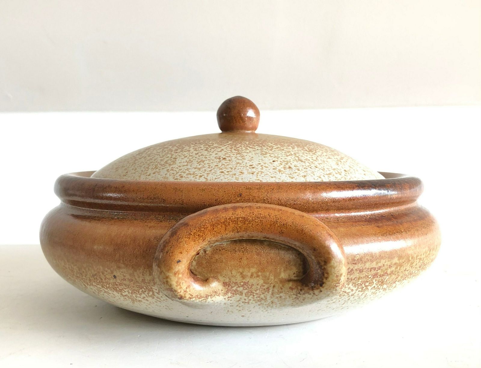 Danish Mid Century Modern Large Original Gunni Nordstrøm Fine Art Ceramic Studio Bowl With Jar In Gorgeous Nuanced Brown And Beige Glaze photo 252.0