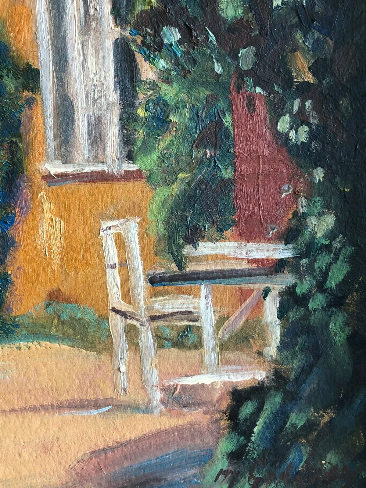 Original Oil Painting From Denmark With Motive Of Cozy Yellow House In Summertime photo vinterior
