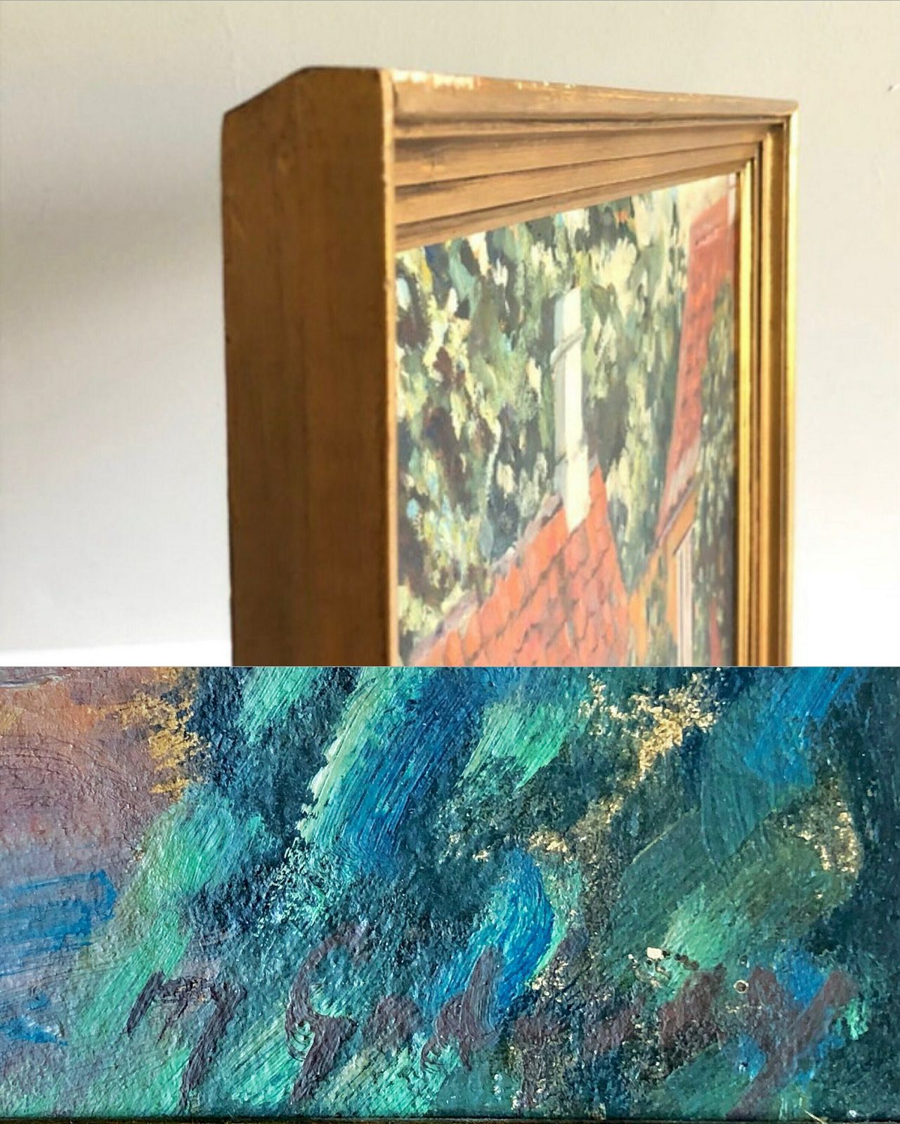 photo furniture Original Oil Painting From Denmark With Motive Of Cozy Yellow House In Summertime