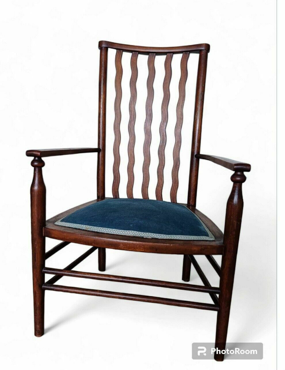 A Rare Liberty Wavy Stickback Brass Inlaid Antique Armchair
