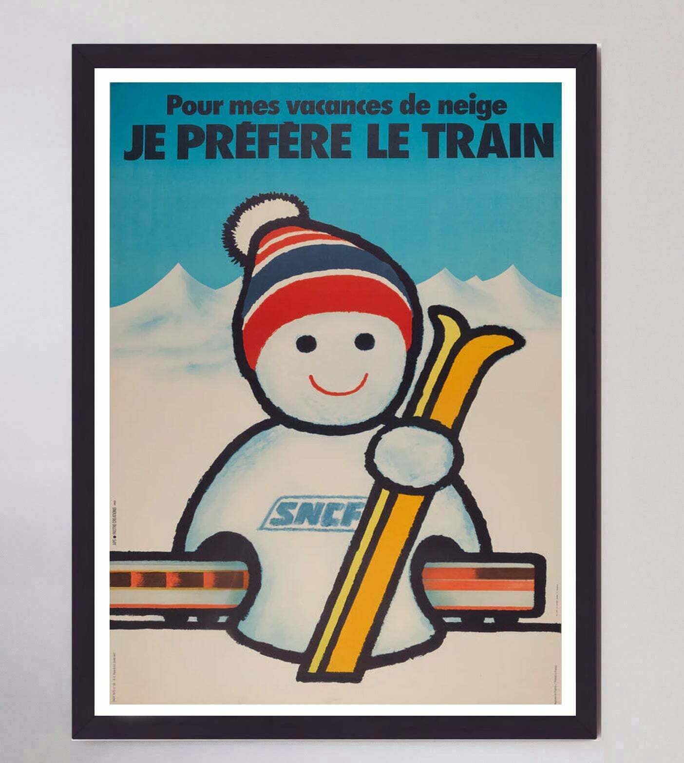 Sncf   Je Prefere Le Train Snowman  Original Vintage Poster photo furniture