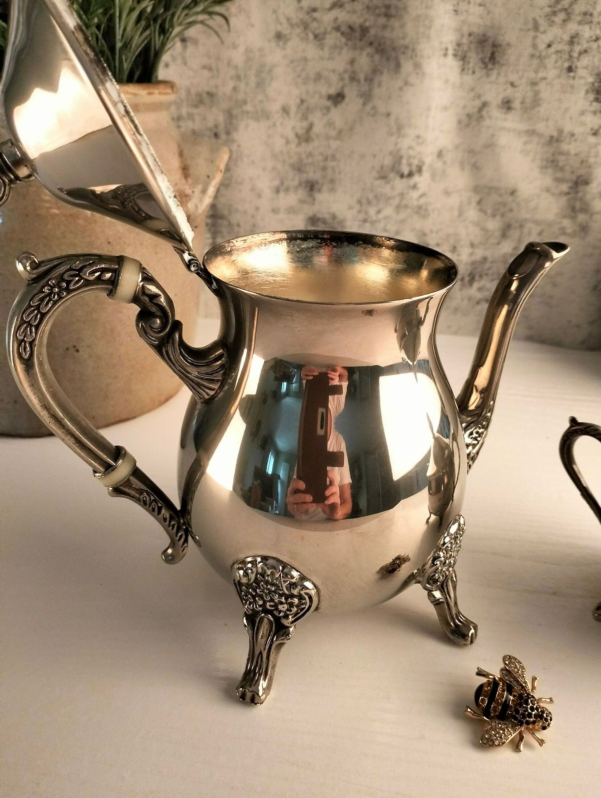 Antique Silver Plated Coffee Pot, Antique Silver Plated Sugar Bowl, Antique Silver Plated Coffee Pot & Sugar Bowl, Silver Plated Cafetière photo vinterior