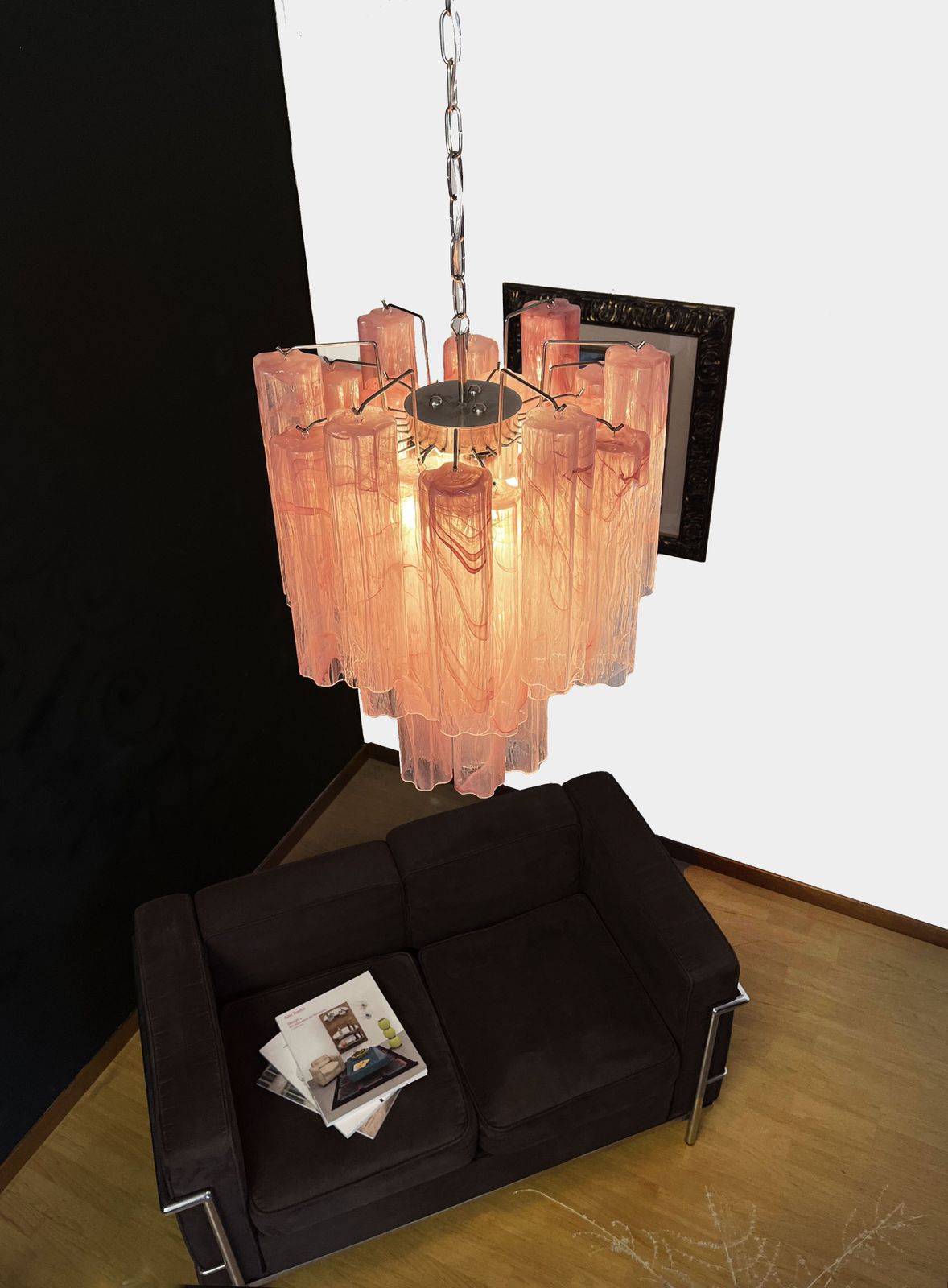 Lighting Fantastic Glass Tube Chandelier   30 Albaster Pink Glasses photo