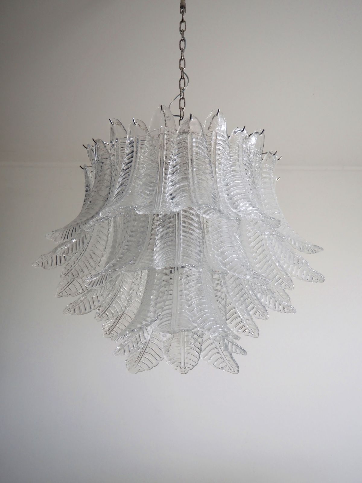 photo for sale Italian Murano Three Tier  48 Transparent Felci Glass Chandelier