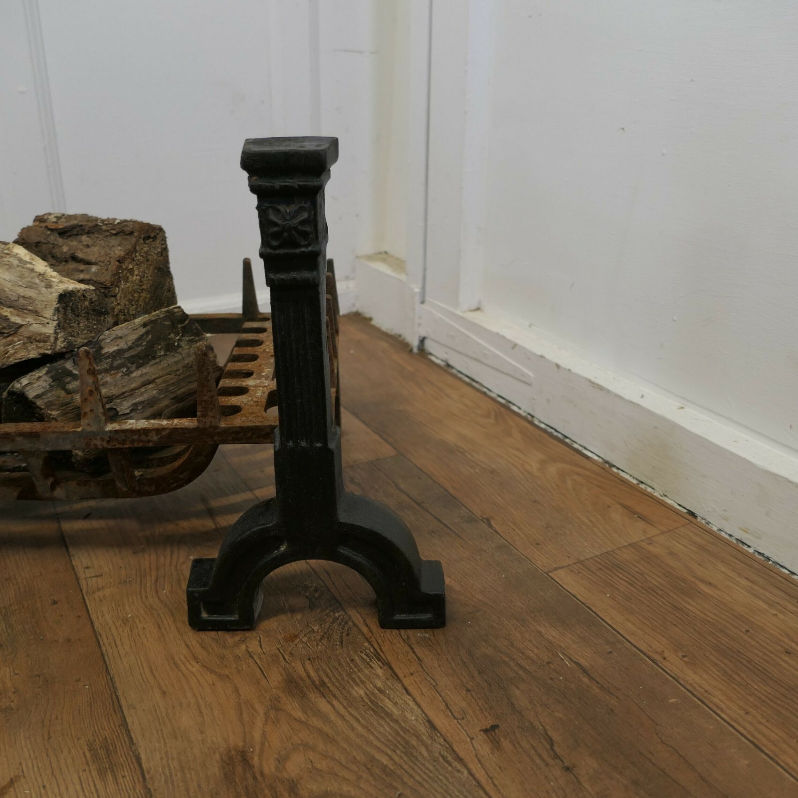 Large 19th Century Inglenook Fire Grate On Andirons photo Home Fixtures