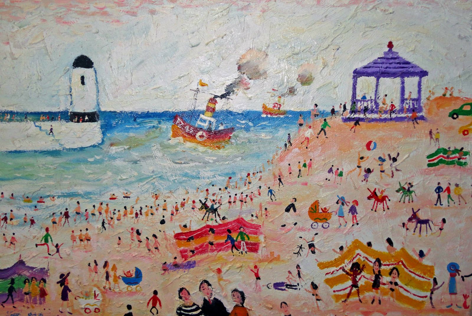 "St Ives Cornwall". Naive School Oil Painting By Simeon Stafford