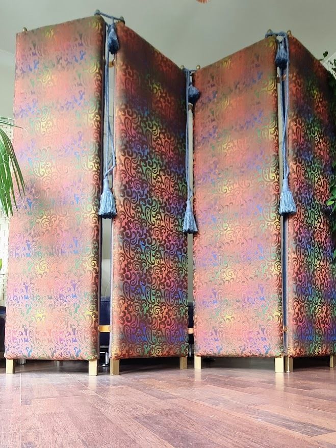 Stunning And Unique Mid Century Shot Silk Room Divider Screen