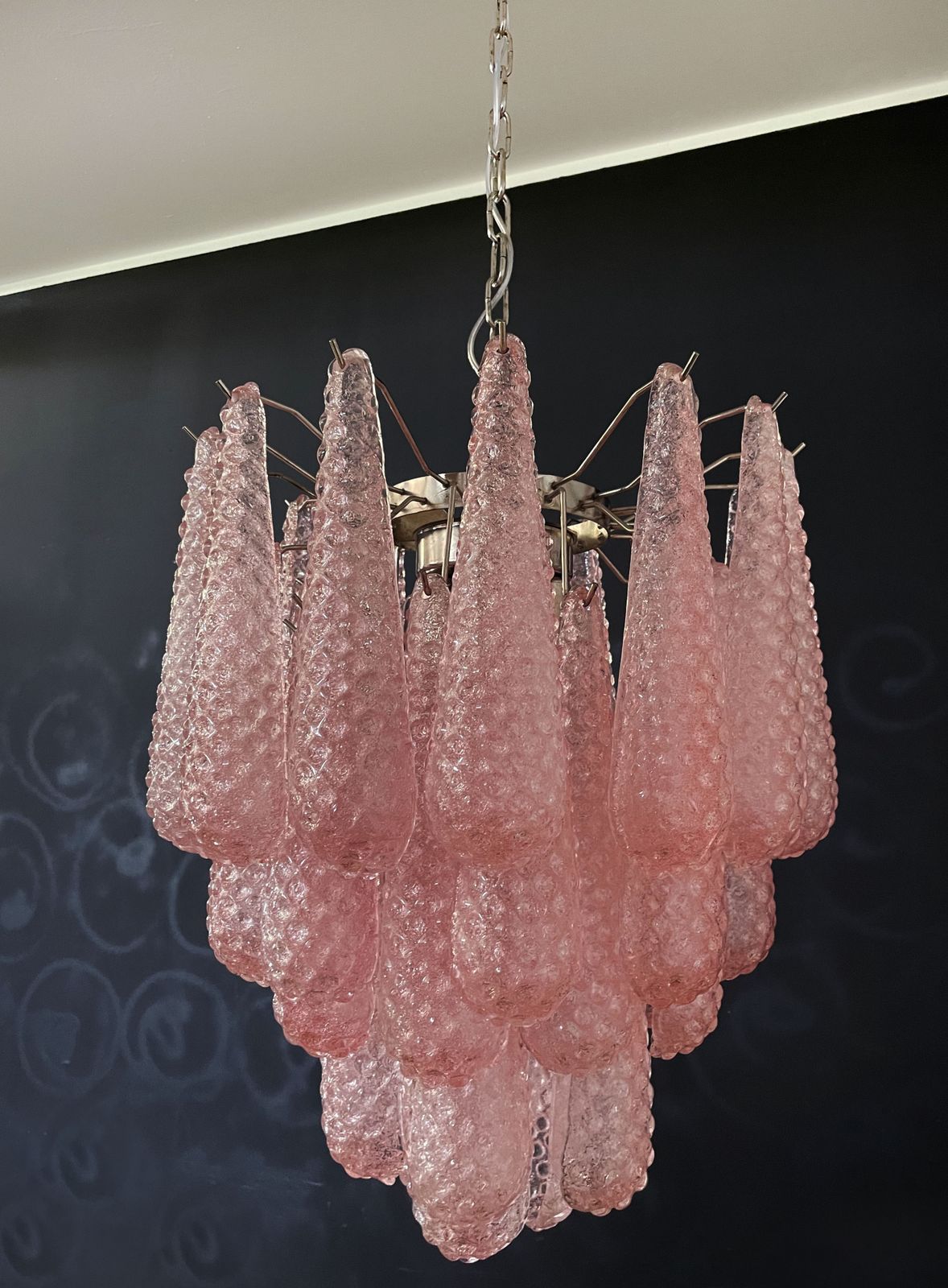 Italian Vintage Murano Chandelier 41 Pink Glass Petals Drop photo vinterior