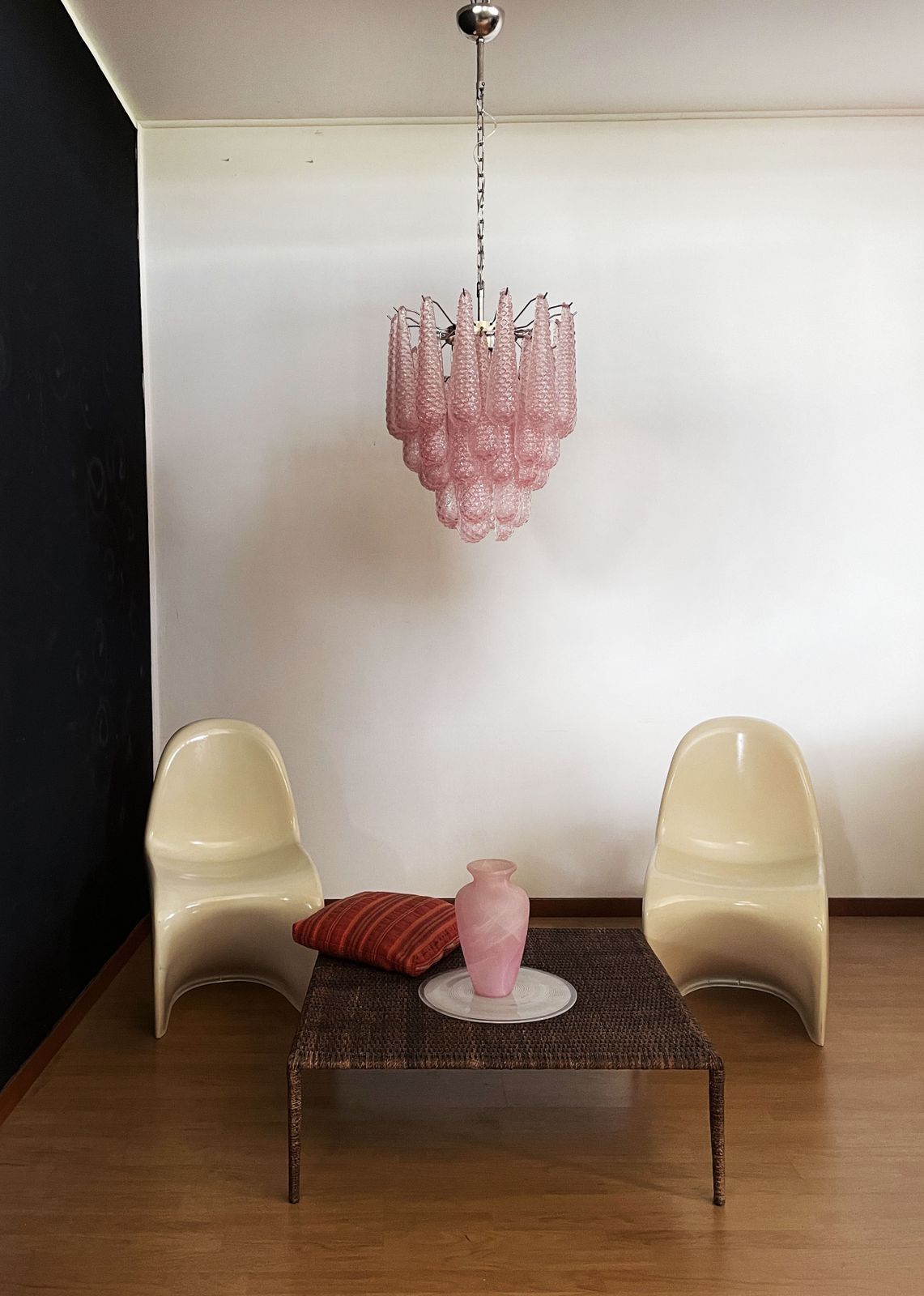 Italian Vintage Murano Chandelier 41 Pink Glass Petals Drop photo buy