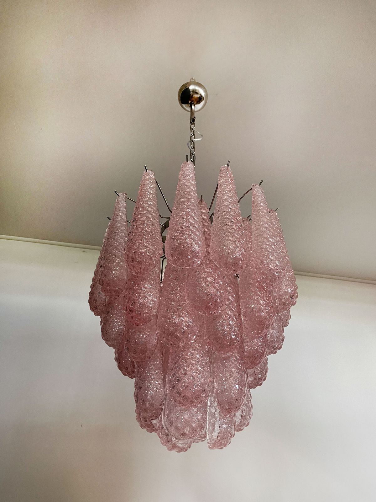 980.0 Italian Vintage Murano Chandelier 41 Pink Glass Petals Drop photo
