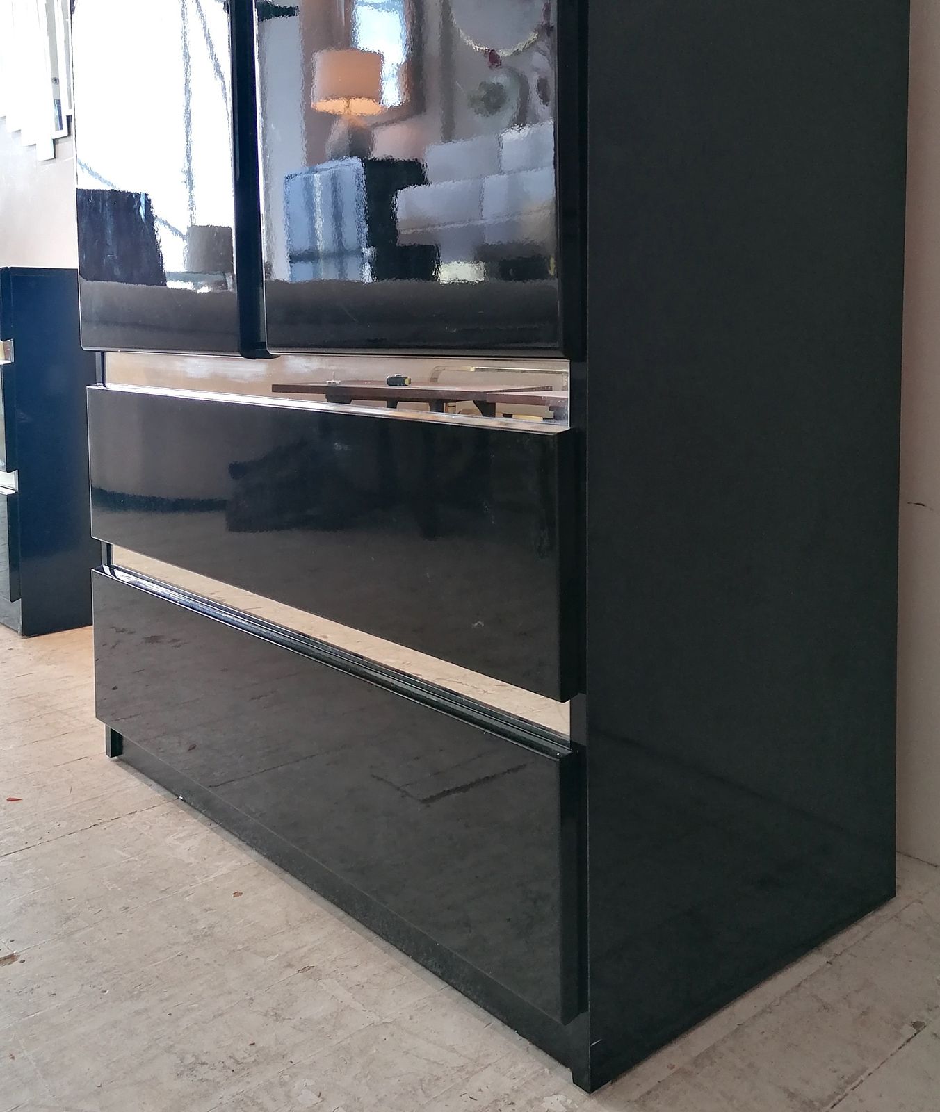 Vintage Post Modern Deco Revival Black Lacquer Tall Cabinet / Tallboy, USA 1980s photo buy