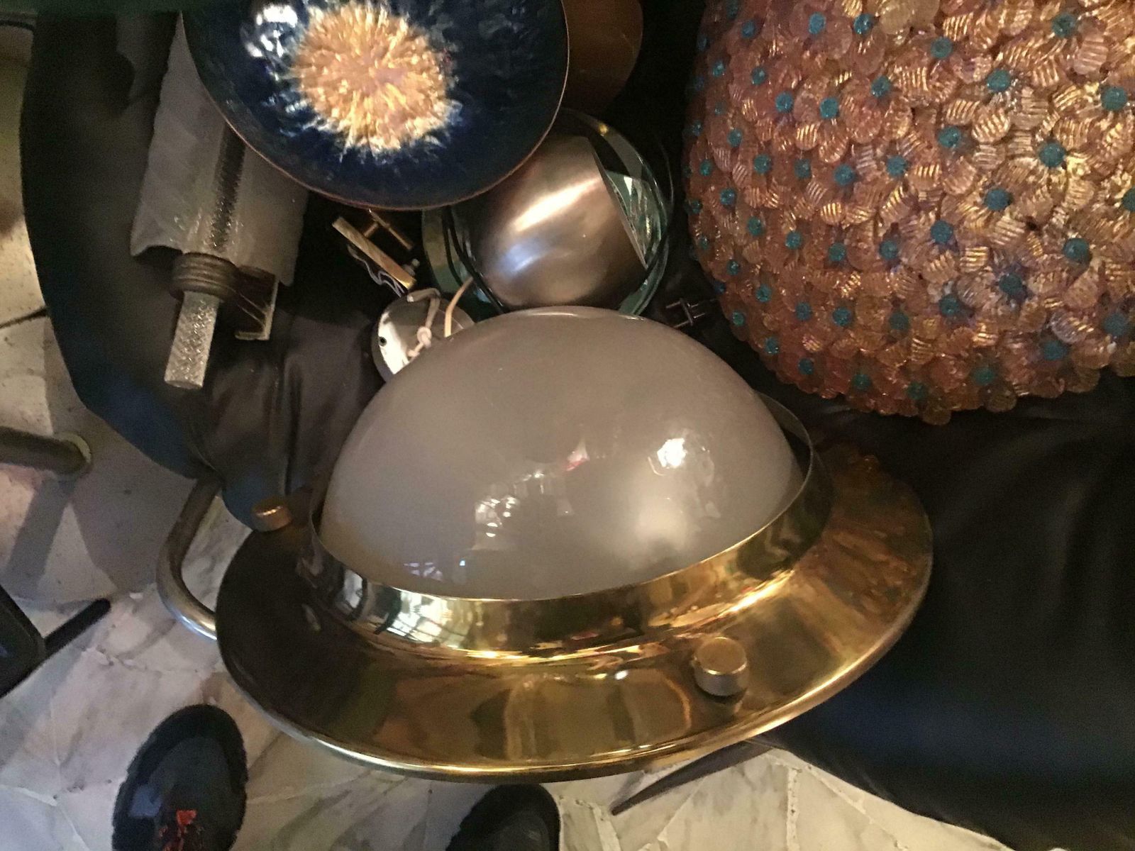 Azucena “Tommi” Luigi Caccia Dominioni Ceilling Light Sconces Brass Glass, 1950 photo vinterior