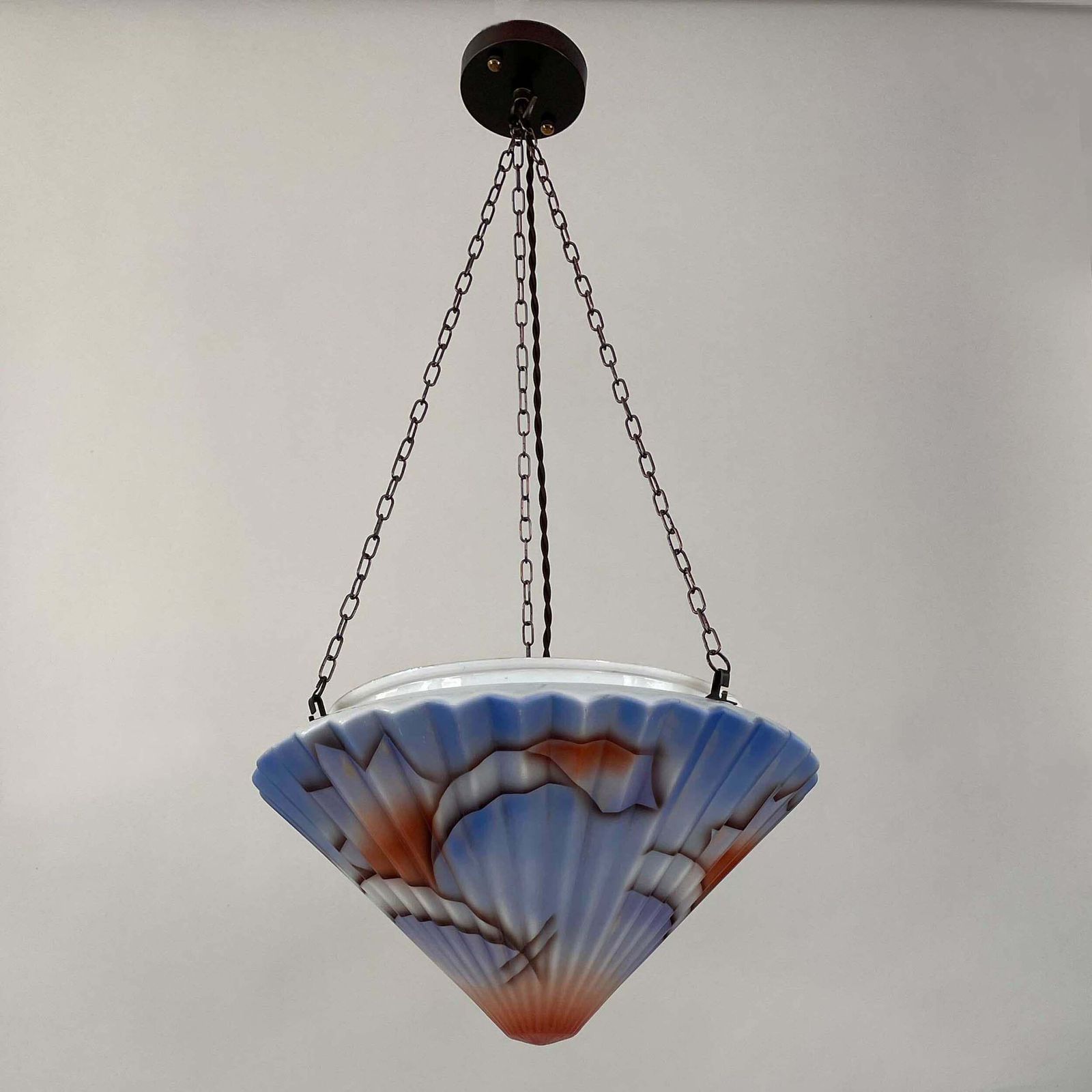 Art Deco Suspension Light, Enameled Glass And Bronzed Brass, Germany 1930s photo furniture