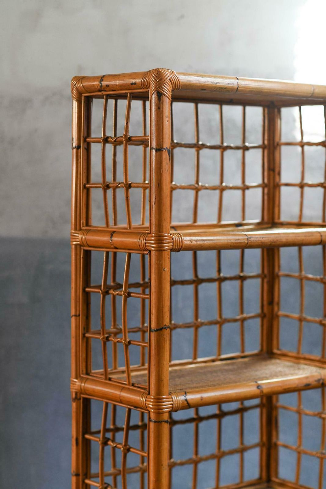 Rattan And Wicker Bookcase, Italy 1980 photo Furniture