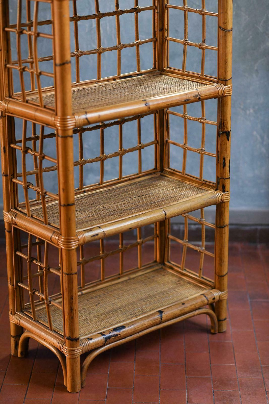Rattan And Wicker Bookcase, Italy 1980 photo vintage