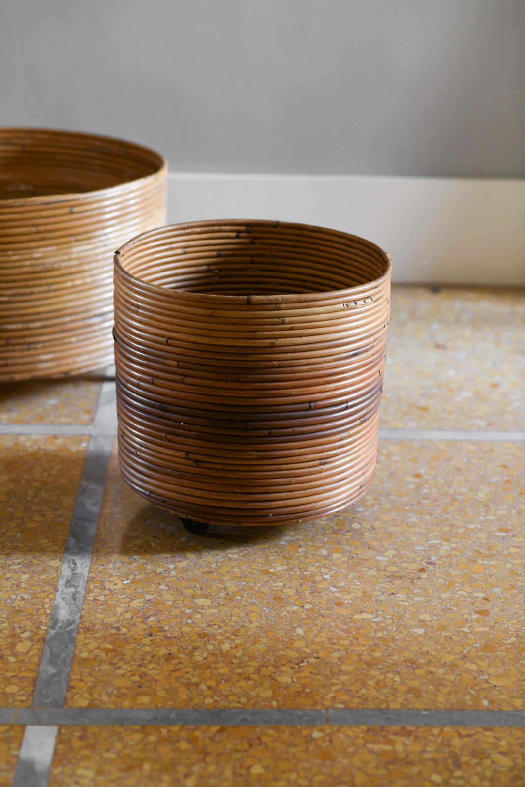 Set Of 5 Rattan Pot Holders With Wheels, Italy 1980 photo Home Decor