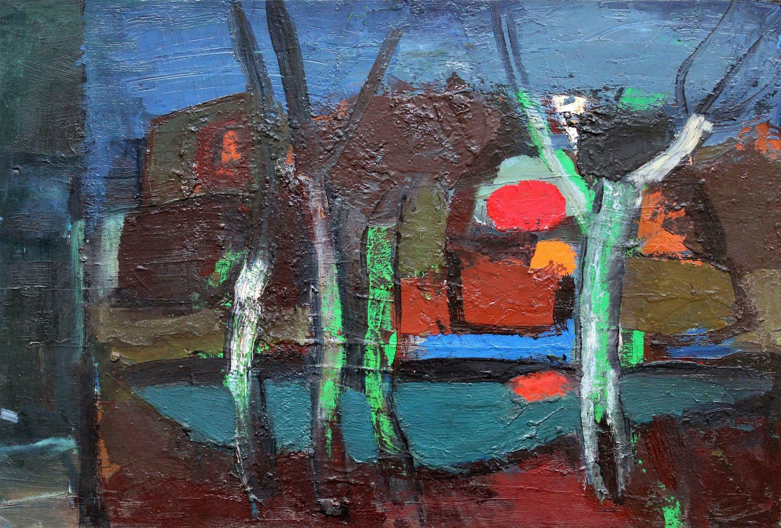 Aleksandr Rodin Landscape By The River. Oil On Cardboard,