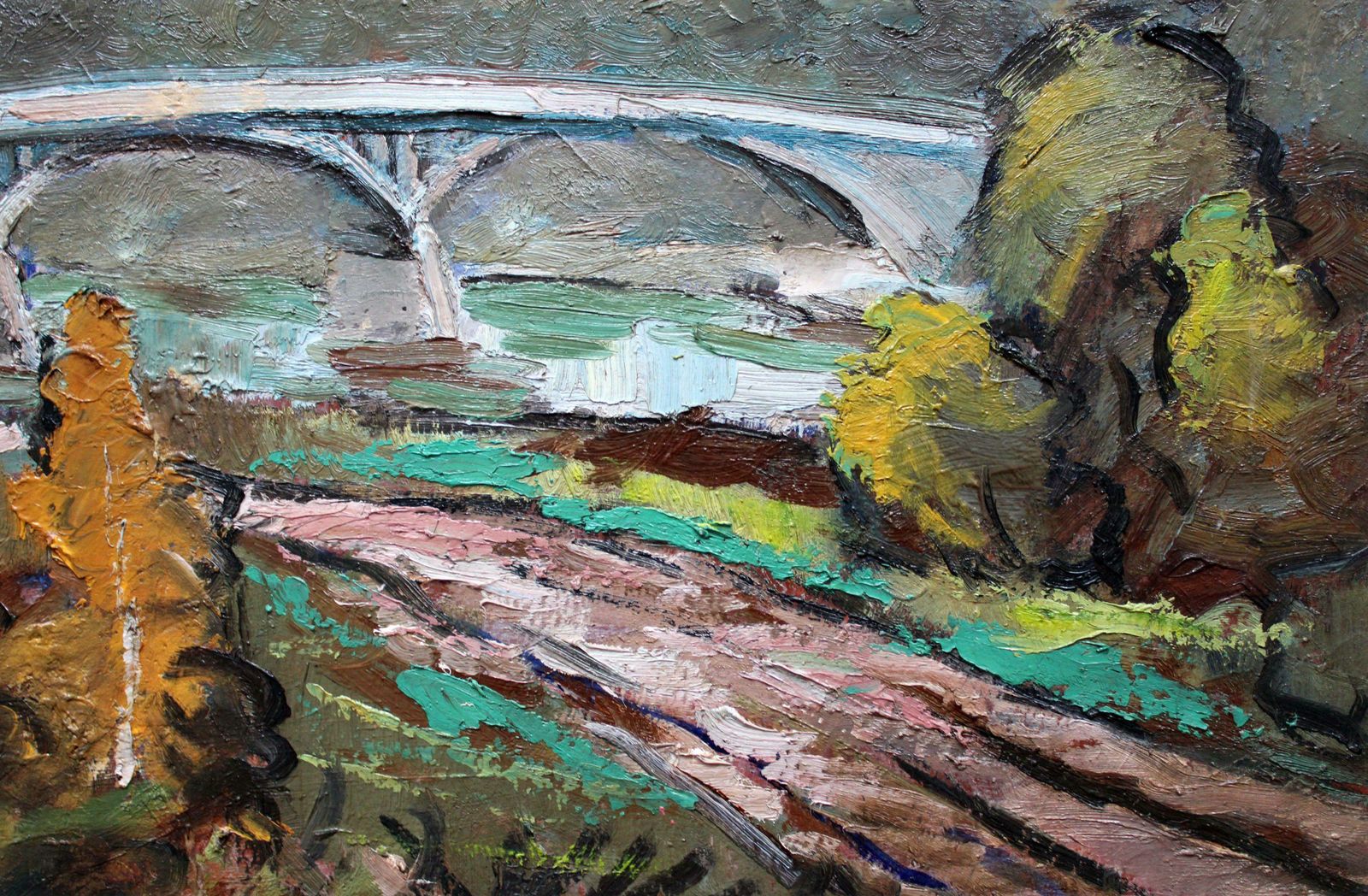 Wilhelms Girupnieks Bridge In Autumn. 1964. Oil On Cardboard, photo for sale