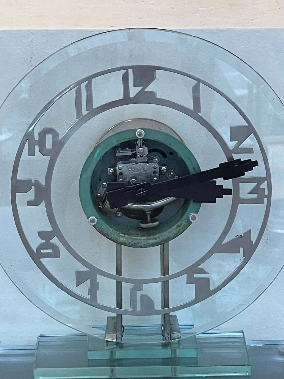 Beautiful Ato Glass Transparent Electric Pendulum, Art Deco, France, Circa 1930 photo for sale