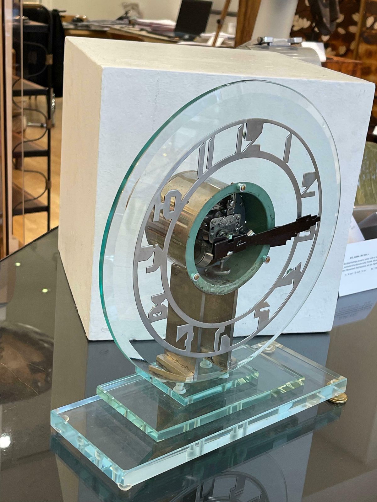 Beautiful Ato Glass Transparent Electric Pendulum, Art Deco, France, Circa 1930 photo buy