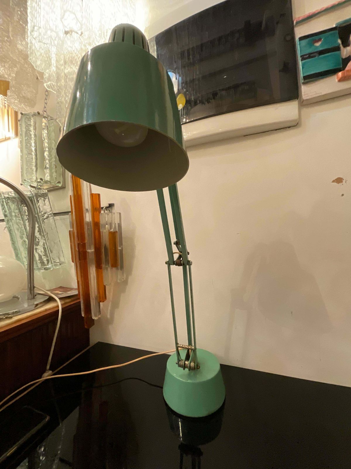 1220.0 Stilux   1950s Industrial Table Lamp   Green Enameled Metal photo