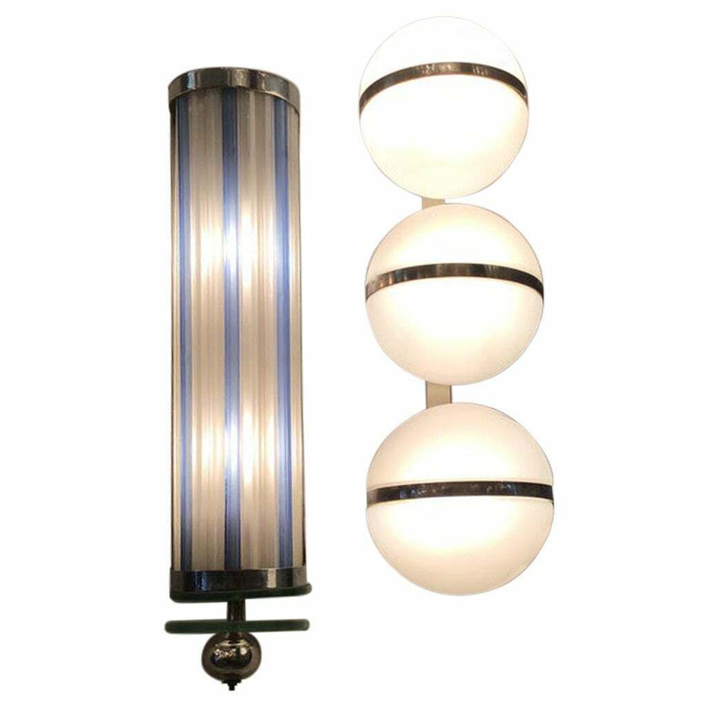 Stilnovo Sconces Metal Crome Opaline Glass 1955 Italy