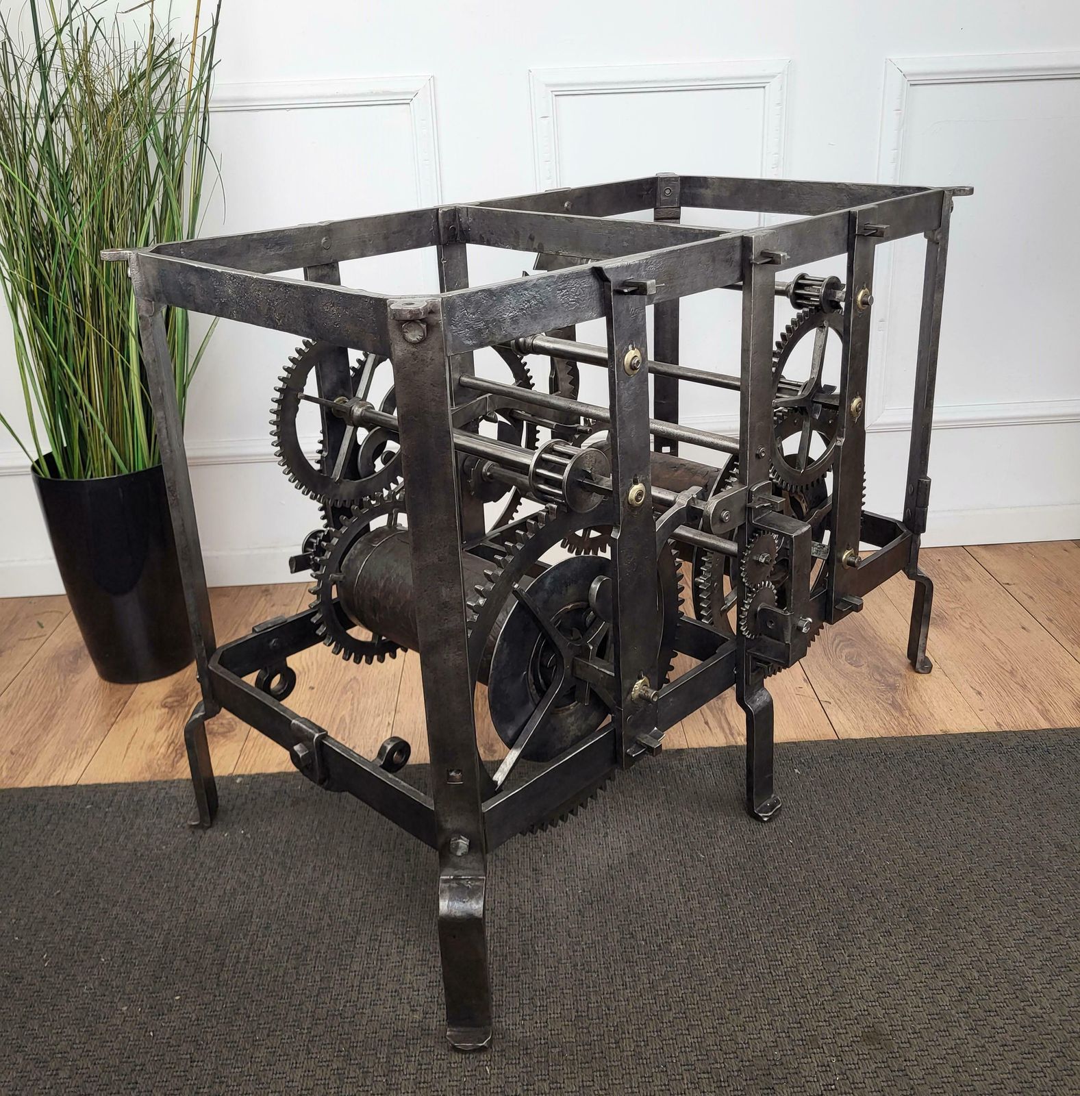 photo furniture 18th Century Italian Wrought Iron Church Tower Turret Clock Console Side Table