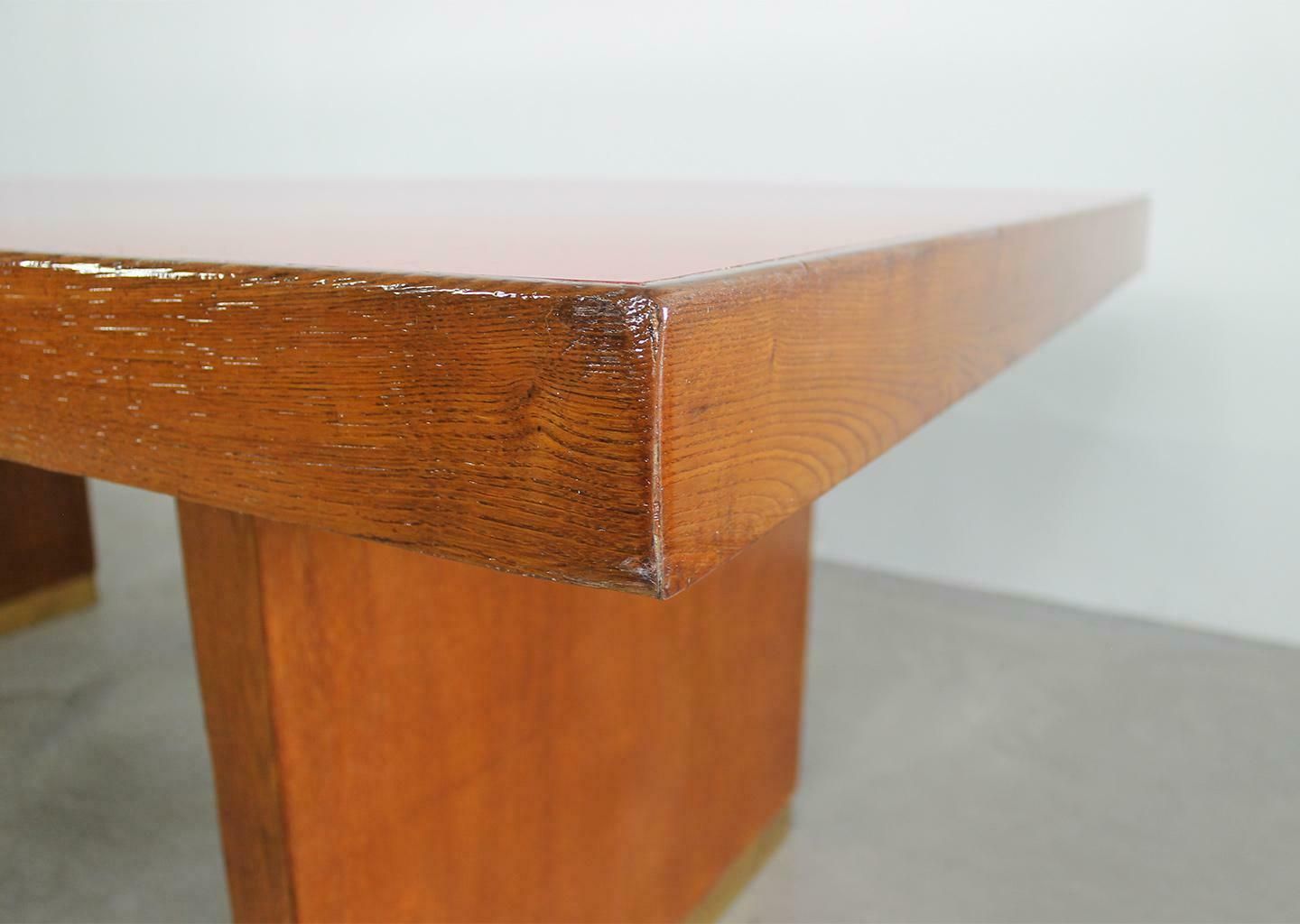 Gio Ponti Table In Oak Brass And Red Laminate Italian Manifacture 1950s photo buy