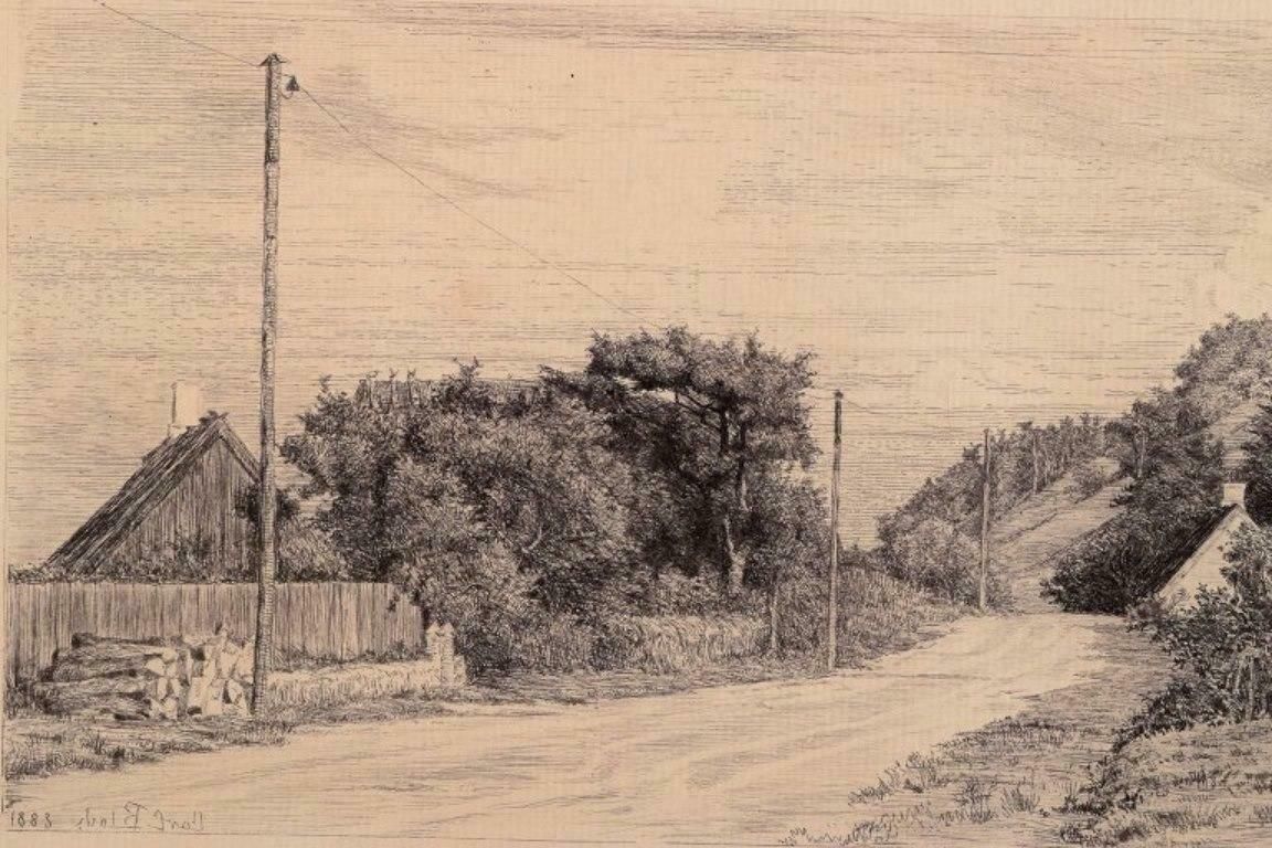 Carl Bloch (1834–1890). Etching On Paper. Houses By The Road. photo Art