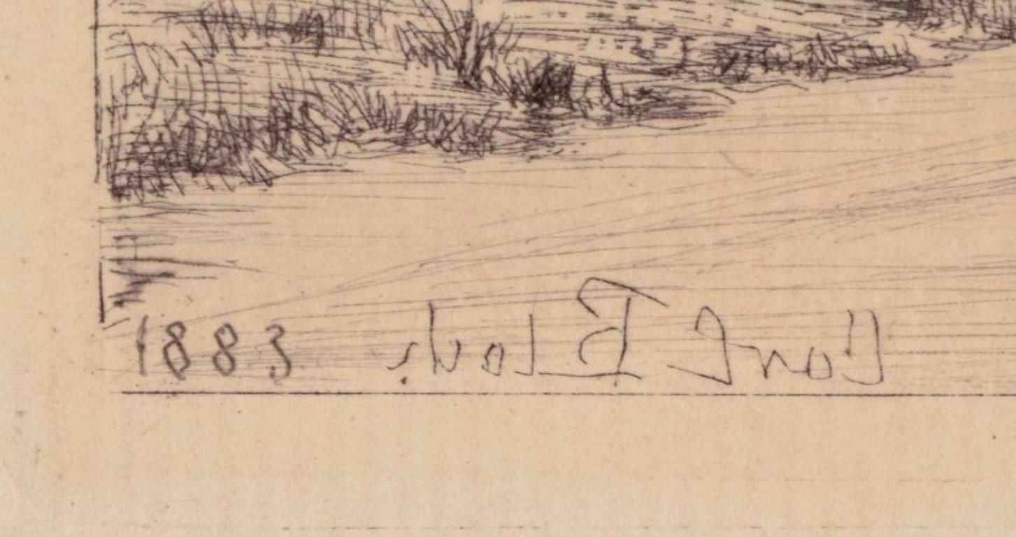 Carl Bloch (1834–1890). Etching On Paper. Houses By The Road. photo vinterior