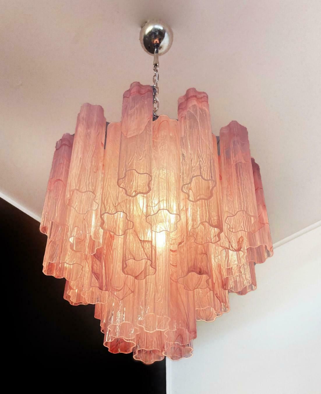 Trio Murano Glass Tronchi Chandeliers, Pink Alabaster photo vinterior