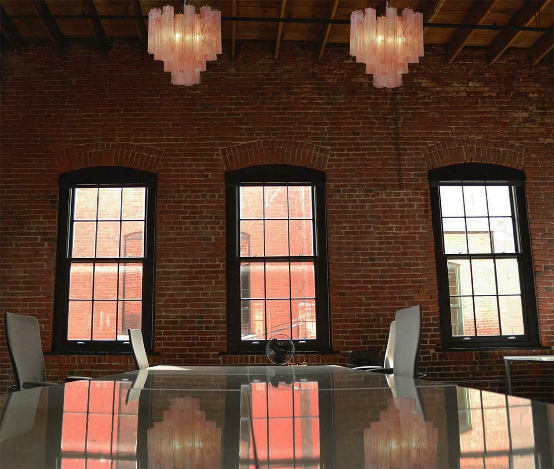Trio Murano Glass Tronchi Chandeliers, Pink Alabaster photo vintage