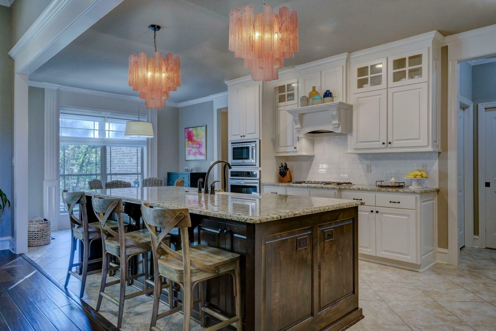 photo vinterior Trio Murano Glass Tronchi Chandeliers, Pink Alabaster