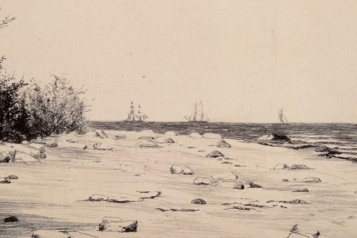 Carl Bloch (1834–1890). Etching On Paper. Danish Coastal Scene. photo Art