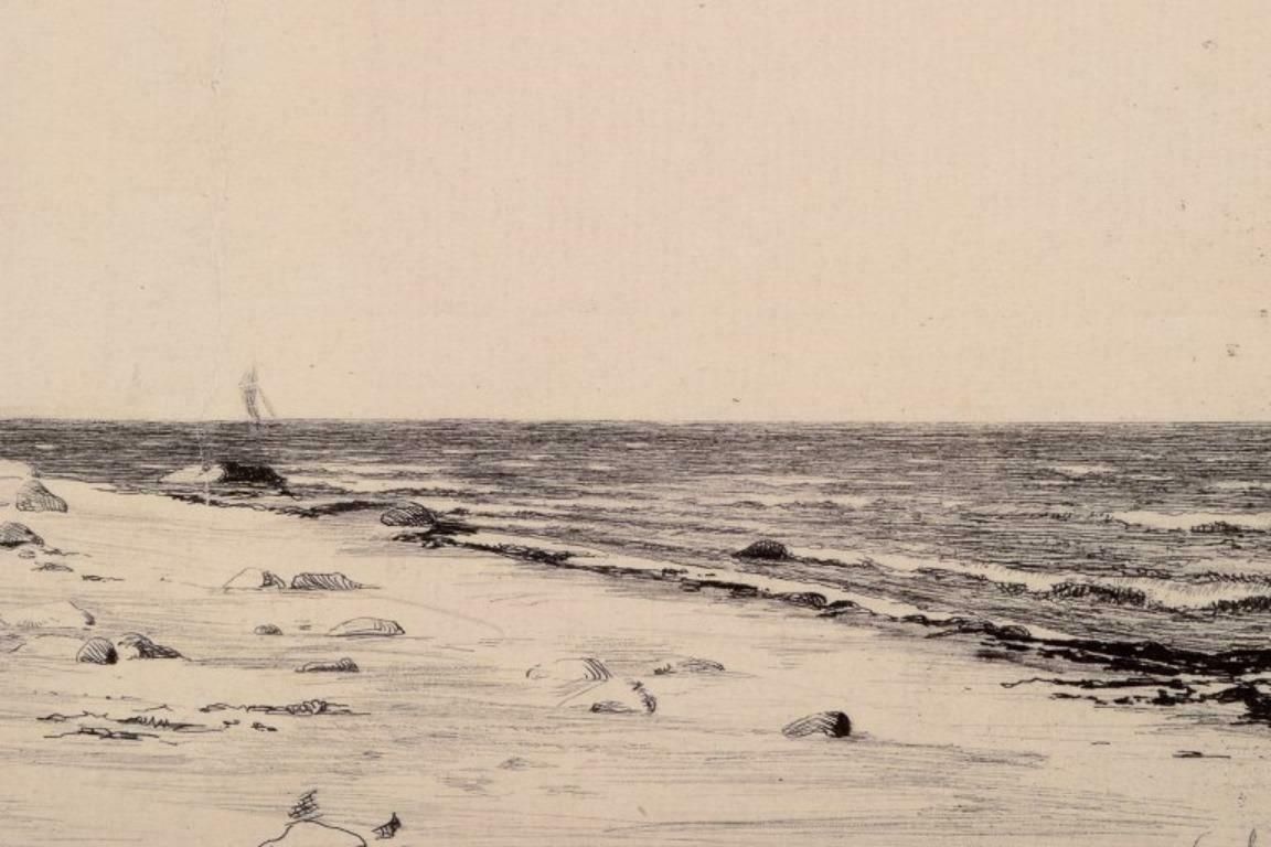 Carl Bloch (1834–1890). Etching On Paper. Danish Coastal Scene. photo 240.0