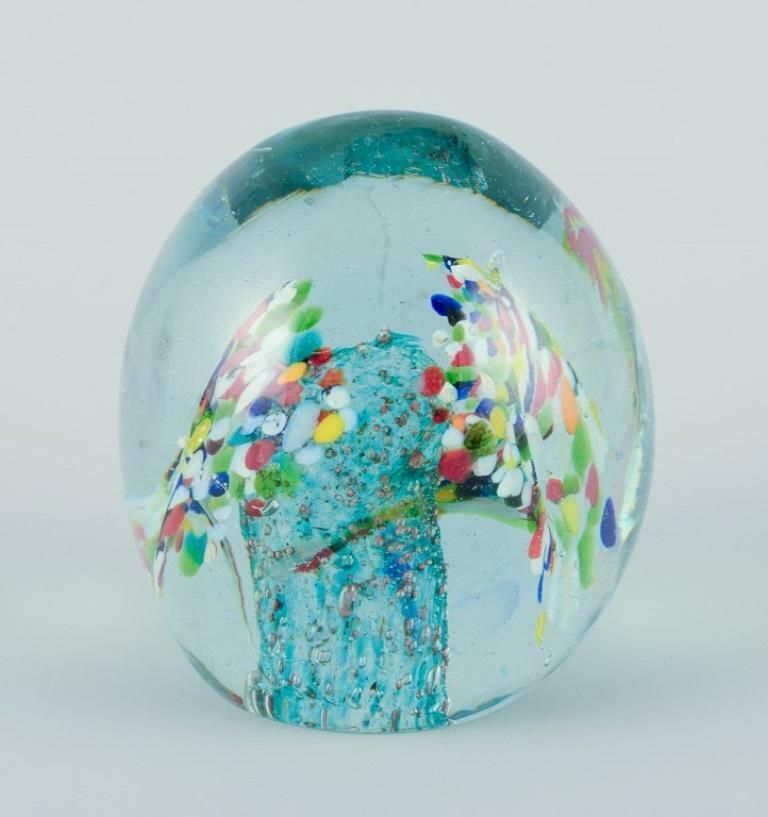 Scandinavian Glass Artist. Set Of Three Paperweights In Art Glass. Flower Motifs photo for sale