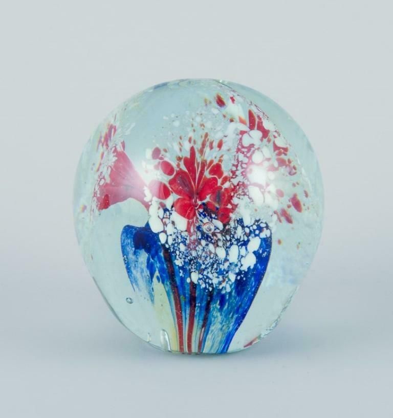 Scandinavian Glass Artist. Set Of Three Paperweights In Art Glass. Flower Motifs photo buy